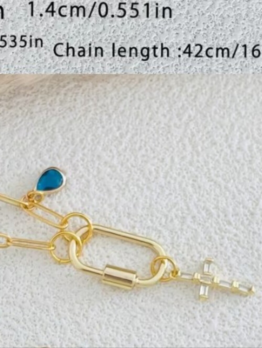 NEW! 18K Gold Plated Baguette CZ Cross Pendant & Charm Carabiner Necklace - Picture 4 of 4